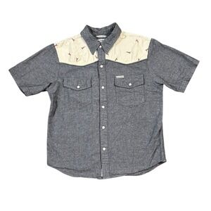 Iron & Resin Gray Short Sleeve Shirt Deer Pearl Snap‎ Freedom Riders Small